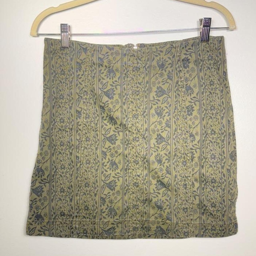 Free People Modern Femme Denim Mini Skirt Olive Black Floral